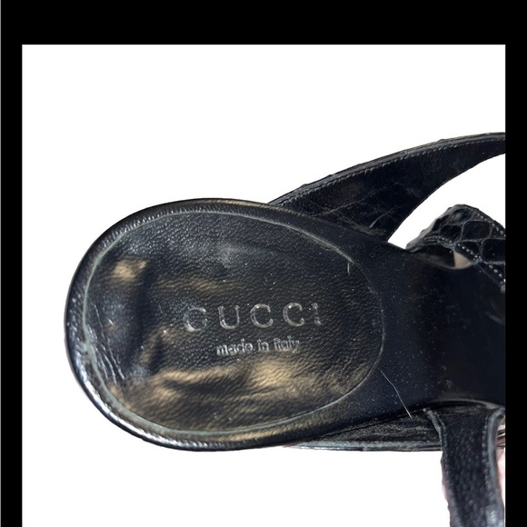 GUCCI sandals Tom Ford snakehead 7 python slingback heels leather black gold box - Picture 8 of 13